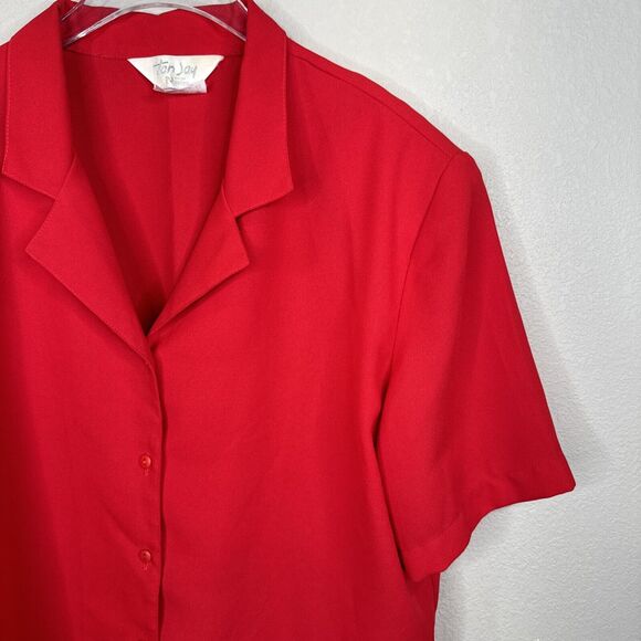 Tan Jay Blouse 14 Cherry Red Vintage Capsule Classic Cottage Core Quiet Luxury - Picture 3 of 10